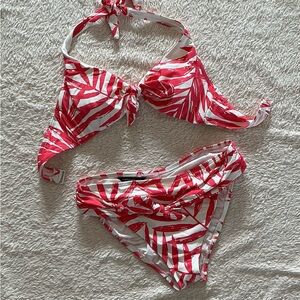 Red and White Leaf Print Bikini